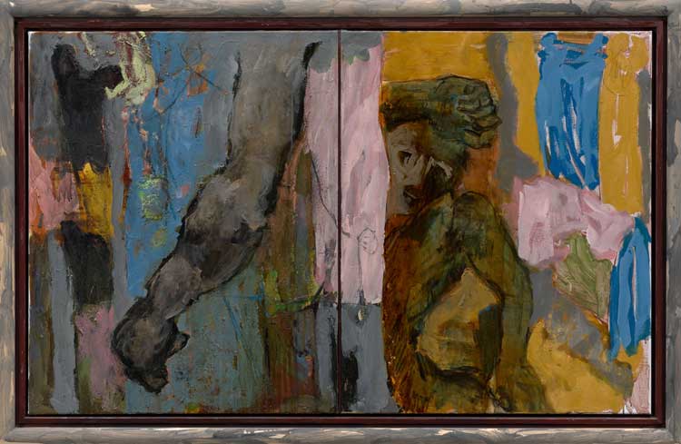 Markus Lüpertz. Student, 2020. Mixed media on canvas in artist’s frame, Two parts, overall: 100 x 163 cm (39 1/4 x 64 1/4 inches). © Markus Lüpertz. Courtesy Michael Werner Gallery.